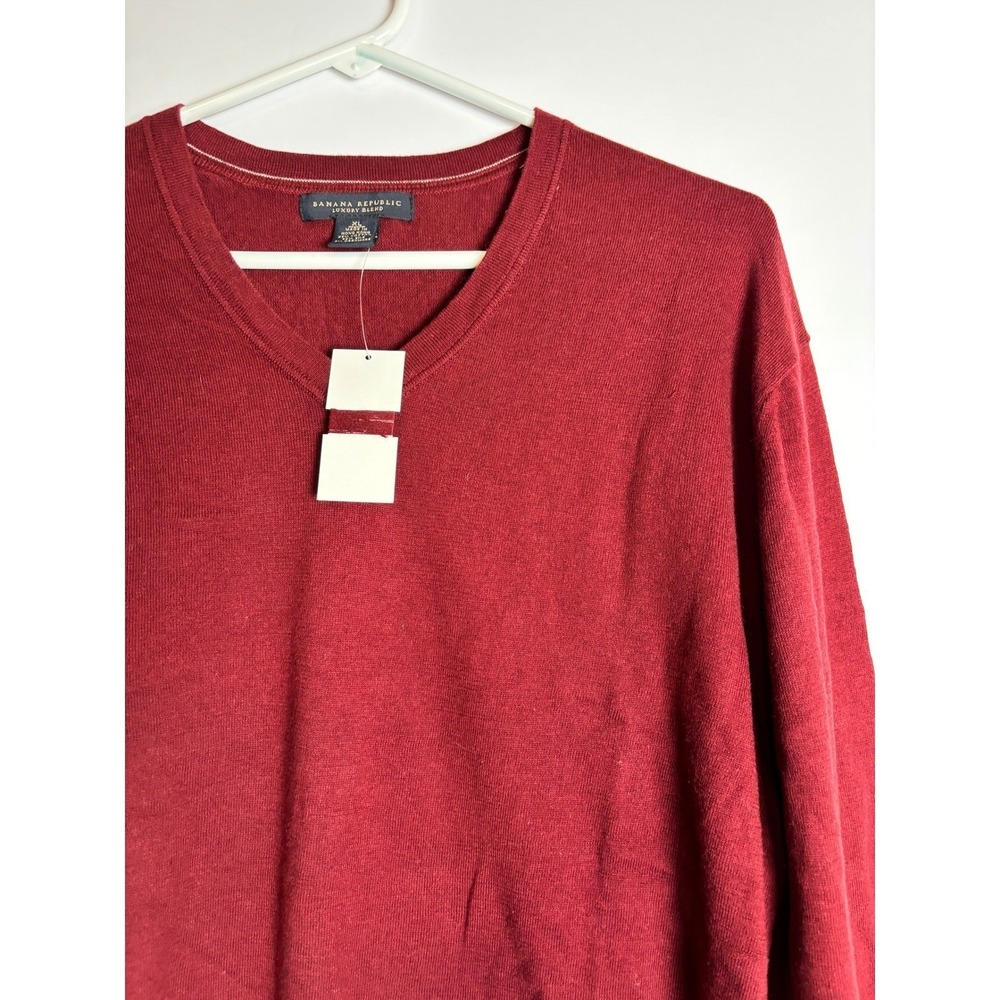 Banana Republic Mens XL Luxury Blend Cotton Silk Cashmere V-Neck Sweater Red